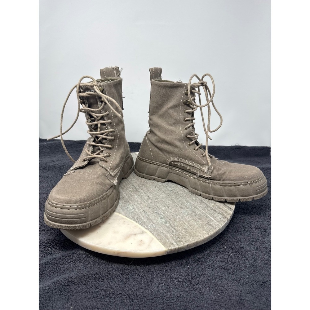 VIRON Tan Canvas Lace Up Combat‎ Upcycled Army Military Boots Size 39